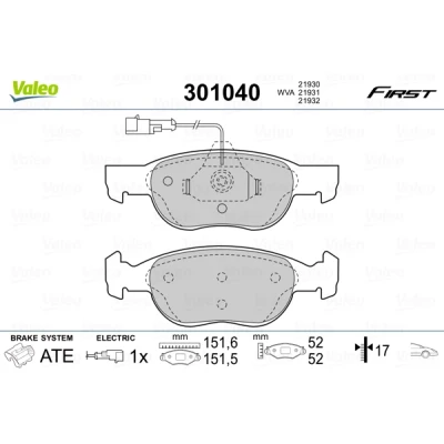 Imagen de VALEO 301040 Juego de pastillas freno FIRST Eje delantero con contacto avisador desgaste sin chapa antichirridos FIAT: Brava Hatchback