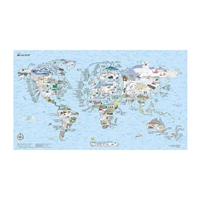 Imagen de Snowtrip Map by Awesome Maps Mapa mundial ilustrado para los aficionados al esquí y snowboard Reescribible 97.5 x 56 cm