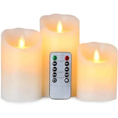 Imagen de AnnSpa 3 Set Velas de LED Sin Pilares pilas Llama con Control Remoto, Cera Real Parpadeo Mecha móvil Ámbar Luz amarilla Velas, Perfume para Regalo y decoración