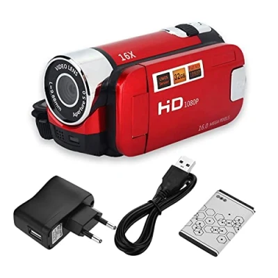 Imagen de Tosuny Videocámara 1080P Full HD Digital Cámara DV Visión Nocturna 16X Zoom Vlogging con Pantalla de rotación 270 Grados, Adecuado para Fiestas en el hogar(Rojo)