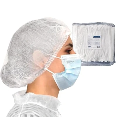 Imagen de OneProtek 100 Gorros desechables no tejidos, doble elásticos y antipolvo, Gorro desechable 53 cm para el cabello, médicos, servicio de comida, dentistas, laboratorios Resistente Blanco