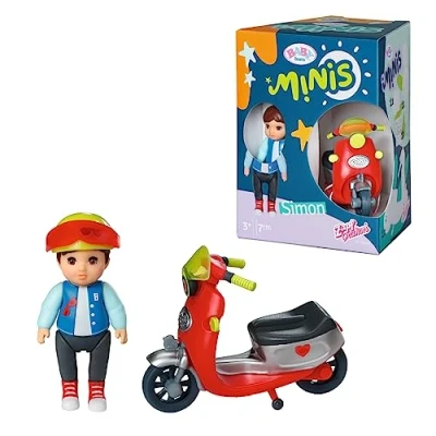 Imagen de BABY born Minis Playset Simon en Patinete 906118, Muñeca de 7 cm con accesorios exclusivos y cuerpo móvil para un juego realista, Adecuado niños a partir 3 años