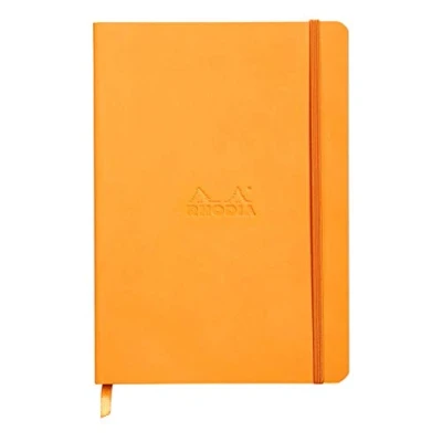 Imagen de RHODIA 117465C Libreta Flexible Naranja A5 Dotted Dot 160 páginas Papel Clairefontaine Marfil 90 g/m² Marcapáginas, Cierre Elástico Cubierta de Piel Sintética Colección Rhodiarama