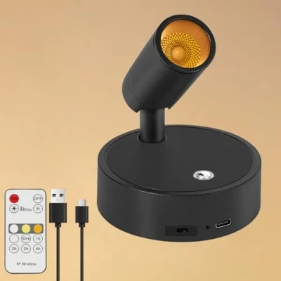 Imagen de Dehobo Focos para Interiores con Control Remoto 1 Unidad 3 Modos de Luz Foco LED Recargable Temporizador y Ajuste Brillo Ángulo 350 Ideal Plantas, Pintura Obras Arte