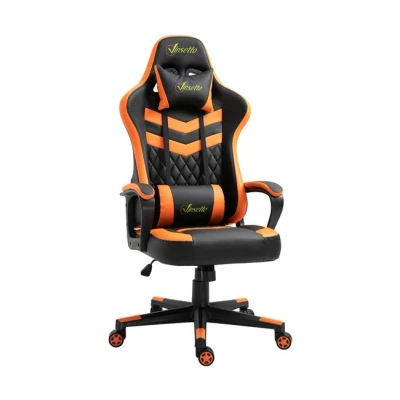 Imagen de Vinsetto Silla Gaming Gamer Basculante con Altura Ajustable Giratoria Reposacabezas y Lumbar Desmontable de Oficina Estudio Naranja