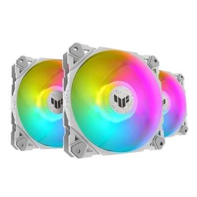 Imagen de TUF TF120 ventilador ARGB para caja White Edition 3 en 1 con controlador (3 piezas, Aura Sync, direccionable, control PWM, blanco)