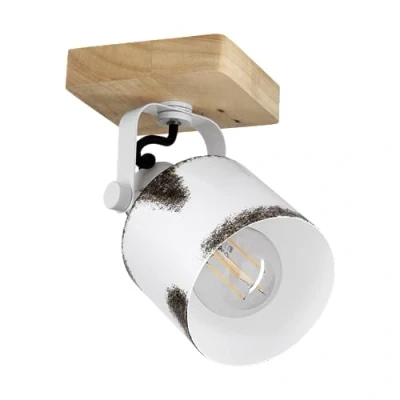 Imagen de Eglo Kilburn Aplique de pared para interiores con foco giratorio, FSC100HB, madera y metal en color blanco aspecto oxidado, salón pasillo, casquillo E27