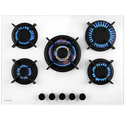 Imagen de Klarstein Cocina de Gas Butano, Placa 5 Fuegos 10400W, Vitroceramica Integrada para Cocina, Butano Diseño, Encimera Fogones con Base vidrio y Acero Inoxidable
