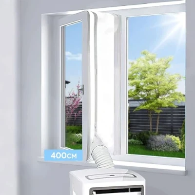 Imagen de EGNBU Sello de ventana universal 400 cm, kit portátil para aire acondicionado y secadora muebles, cremallera doble, fácil montar, protectores intercambio
