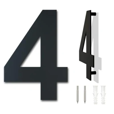 Imagen de Número de casa moderno cepillado,152 mm altura, hecho acero inoxidable 304 sólido, chapado en negro (Número 4 Cuatro)