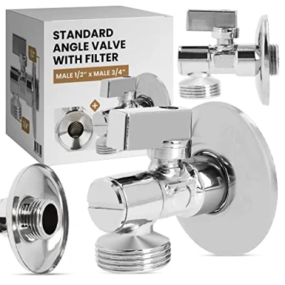 Imagen de Grifo Lavadora de Escuadra Filtro 1/2 x 3/4 Valvula Llave Paso Laton Cromado Salida Agua Resistente Corrosión Duradera Cocina Baño Lavavajillas Reguladora Tapa Tornillo