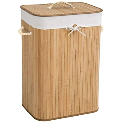 Imagen de TecTake Cesta de bambú para la Ropa Bolsa lavandería extraíble Varios Modelos (72L Natural no. 401836)
