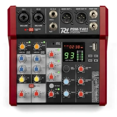Imagen de Power Dynamics PDM Y401 Mezclador de audio 4 canales. Mesa mezclas con Bluetooth, alimentación phantom 48 V, USB C. para estudio, 99 efectos DSP, 24 bits, kHz, Jack, XLR