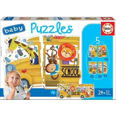 Imagen de Educa Baby Puzzles Bus de Animalitos, Set 5 Infantiles Progresivos 3 a Piezas, Partir 24 Meses (17575)