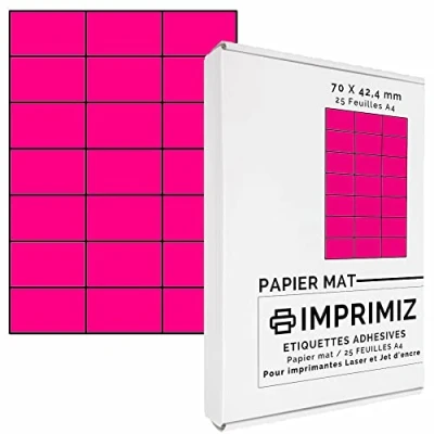 Imagen de Imprimiz Lote de etiquetas autoadhesivas para impresión láser y inyección tinta (525 unidades, 70 x 42 mm 21 etiquetas, 25 por hoja, tamaño hoja A4)