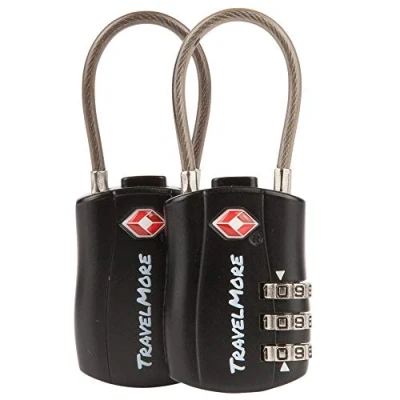 Imagen de Paquete de 2 Candados Combinación con Cable, Aprobado por la TSA para Maletas y Mochilas Color Negro