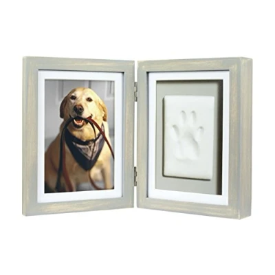 Imagen de Pearhead Pet Photo Frame and Impression Marco de Fotos para Mascotas y Kit impresión, Madera, Gris Envejecido, Arcilla, 1 Count (Pack of 1)