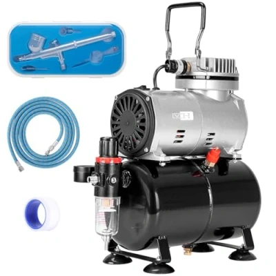 Imagen de VIVOHOME compresor de aerógrafo con tanque aire 3L Kit ventilador refrigeración para pasatiempos, tatuajes, gráficos y aplicaciones