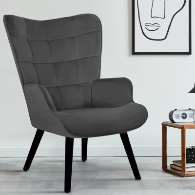 Imagen de IDMarket Sillón escandinavo ANIA de terciopelo gris