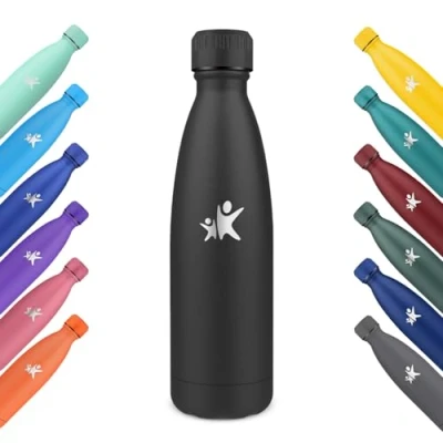 Imagen de KollyKolla Botella Termica, 500ml, Termo sin BPA, Agua Acero Inoxidable, Cantimplora Termica Reutilizable, con Pared Doble Aislamiento, para Niños, Adultos, Deporte, Oficina Negro