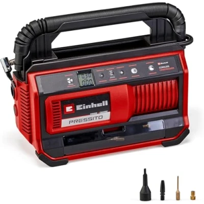 Imagen de Einhell Compresor con batería PRESSITO 18/25 Power X Change (18 V, máx. 11 bar, incl. set adaptador de 3 piezas, tubo alta presión 71 cm y baja 1,6 m, sin batería)