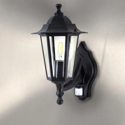 Imagen de Ledvion Aplique De pared Exterior Con Sensor, Lámpara Negra, Clásica, Casquillo E27, IP44, Movimiento, Iluminación Exterior, Jardín