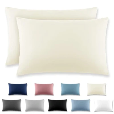 Imagen de REDKEY Funda Almohada Juego de 2 Fundas Almohadas 50x80 cm, con Cremallera Oculta, Transpirable Suave Antiarrugas Microfibra Crema