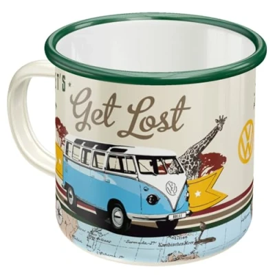 Imagen de Nostalgic Art Taza esmaltada retro, Bulli T1 Get Lost Idea de regalo furgoneta Volkswagen, Copa para camping, diseño vintage con frase, 360 ml