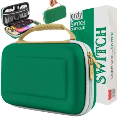 Imagen de Orzly Switch Case para Nintendo Oled y consola con accesorios compartimento de almacenamiento juegos Diseñado fanáticos Zelda Edición en caja regalo Verde Dorado Blanco
