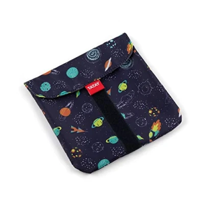 Imagen de Tatay 1182351 Porta Sandwich Reutilizable, Bolsa de Tela ideal para la merienda o almuerzo, Adaptable, Fácil limpiar, Sin BPA, Personalizable, Estampado Planetas, 18 x c