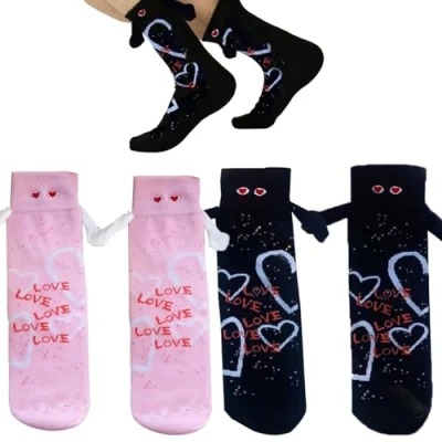 Imagen de Onlvmyur Calcetines Divertidos para Parejas, 2 Pares Magnéticos Mano Lindo Tomados de la Hombres y Mujeres
