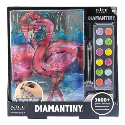 Imagen de DIAMANTINY Level Up Animals Paintings Actividad Crystal Art, Diamond Painting Kit, Flamingos, A4, 96343