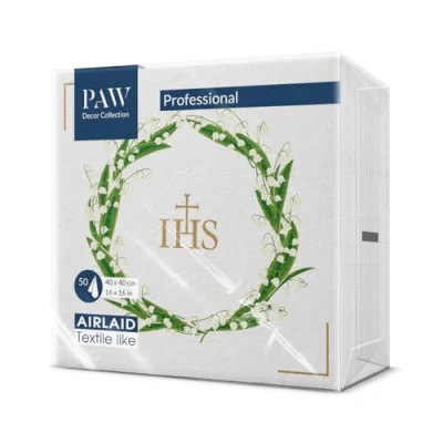 Imagen de PAW Servilletas Papel Airlaid (40 x 40 cm) I 50 Piezas de Tela Perfecto para Comunión, Confirmación, Bautizo Decoración Mesa Flores Blancas