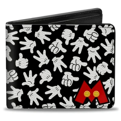 Imagen de Buckle Down Mickey Mouse M Icon/Hand Gestos dispersos Negro/Blanco Accesorio de Viaje Billetera Plegable, Multicolor, Default Size para Hombre