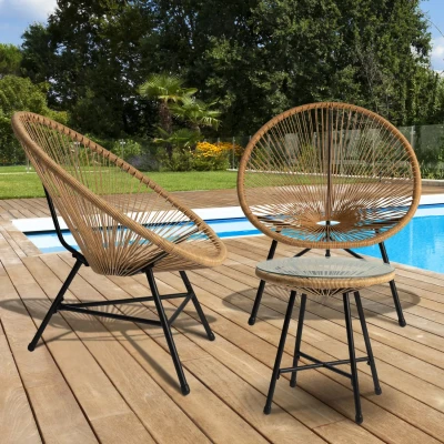 Imagen de IDMarket Salón de jardín Izmir Mesa y 2 sillones Huevo Cordage Efecto Rattan