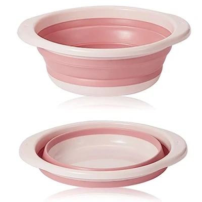 Imagen de ASFINS barreño plegable, barreño, cuenco de lavado redondo plegable grande multifuncional, portátil que ahorra espacio para lavar verduras, lavavajillas, ropa interior (rosa/grande)