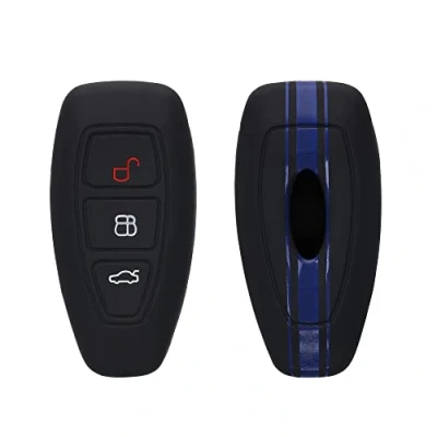 Imagen de kwmobile Carcasa Compatible con Llavero de Ford Llave Coche Keyless Go 3 Botones Funda para Mando Silicona Azul/Negro