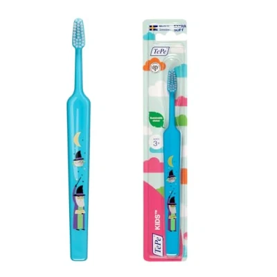 Imagen de TEPE Kids Zoo Cepillo de dientes extra suave/Cepillo manual para niños 3 a 6 años/cepillo dental con dibujos del Zoológico/color azul claro/textura suave, 1x1 (339691)