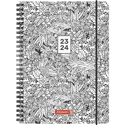 Imagen de BRUNNEN Agenda escolar &quot;ZENart&quot; 2023/2024, 2 páginas = 1 semana A5, color negro y blanco