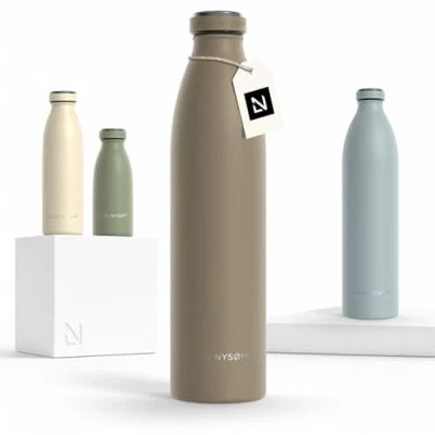 Imagen de Lars NYSØM Botella de Acero Inoxidable aislada 1l Agua 1 litro a Prueba Fugas para Deportes, Bicicleta, Perro, (Taupe Brown, 1000ml)