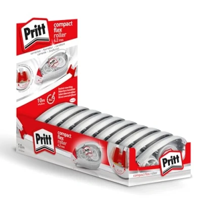 Imagen de Pritt Rodillo corrector Compact Flex con punta flexible y función push pull, se puede escribir encima inmediatamente, ancho aprox. 4,2 mm, longitud 10 m, juego rodillos