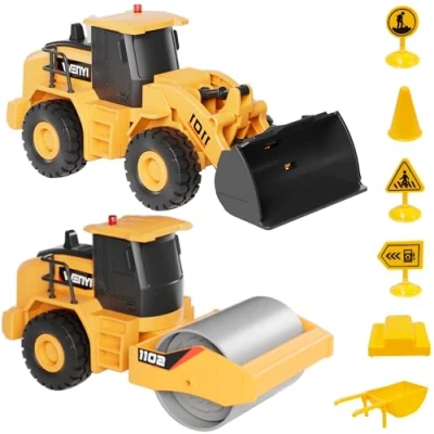 Imagen de GizmoVine Escabadoras Juguete, 2 Uds Bulldozer Road Roller con Música y Luz, Camión Modelo de Simulación 1:32, Regalo para Niños 3 4 5 6 7 8 Años