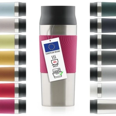 Imagen de Blumtal Vaso Termo café para llevar de a prueba fugas, apto bebidas frías y calientes, con práctico cierre Quick Press, Libre BPA, Rosa Fresa, 350 ml