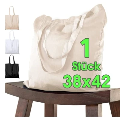 Imagen de bolsa de algodón 38x42 cm 1 piezas sin imprimir, dos asas largas con certificación OEKO TEX® tela, transporte, algodón, compras, yute, Naturaleza