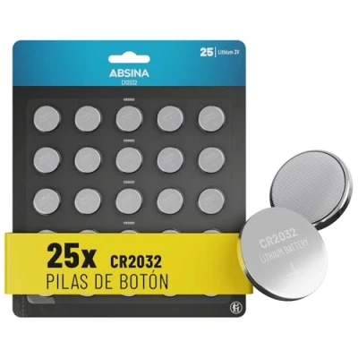 Imagen de ABSINA 25x Pila CR2032 3V Pilas 2032 Boton a Prueba de Fugas y duraderas para Mando Coche Mucho más Piles CR2032, bateria, Lithium