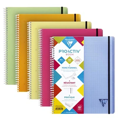 Imagen de Clairefontaine 328171C Libreta de alambre Linicolor con encuadernación proactiva, A4+, Séyès, 90 g, 80 hojas, colores surtidos, paquete 5