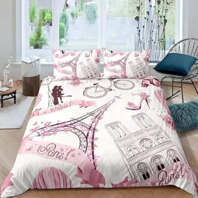 Imagen de ZGRTZH Funda Nordica Cama 90 Torre Eiffel Microfibra Juego de Edredon Fundas Nordicas 150x200 cm y 2 Almohada 50x80