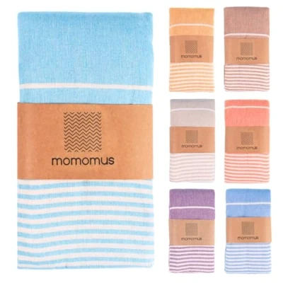 Imagen de MOMOMUS Fouta Playa XXL, con Flecos y 100% Algodón Ideal como Toalla de Grande Antiarena, Manta Picnic sin Arena, Pareo Gigante o Alfombra Piscina Turquesa, 210x240 cm