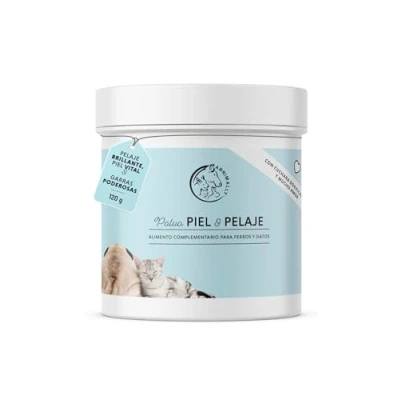 Imagen de Polvo Piel &amp; Pelaje de Perros y Gatos Complejo en con levadura Cerveza, biotina, Zinc, aceites Omega 3 Complemento Ideal para la pérdida Pelo anticaida