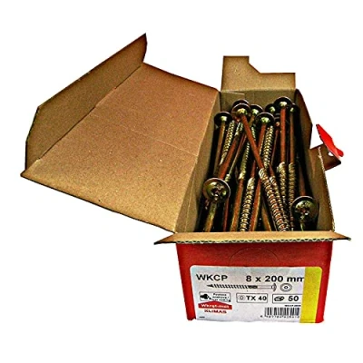 Imagen de Klimas Tornillos para madera de cabeza multiusos plato torx construcción tejado amarillo 8x200 mm 50 uds.